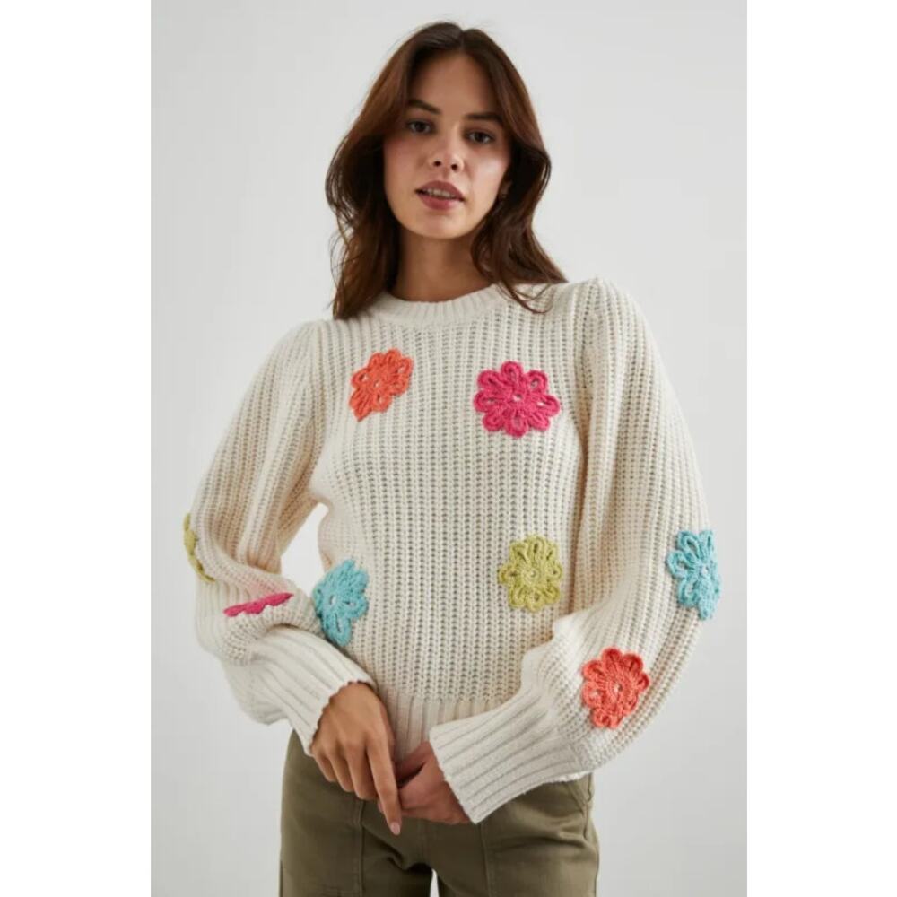 Rails Romy Daisies Sweater Spring Floral Knitted XS 100% Cotton Whimsical